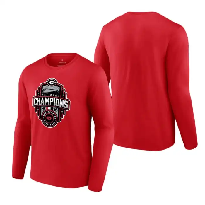 Georgia Bulldogs Men's Fanatics Branded 2022 National Champions Long Sleeve College Playoff Official Logo Red Football T-Shirt 2413WJYK7