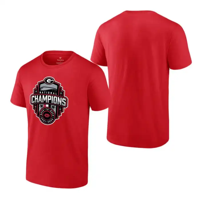 Georgia Bulldogs Men's Fanatics Branded 2022 National Champions Red College Playoff Official Logo Football T-Shirt 2413GZKW7