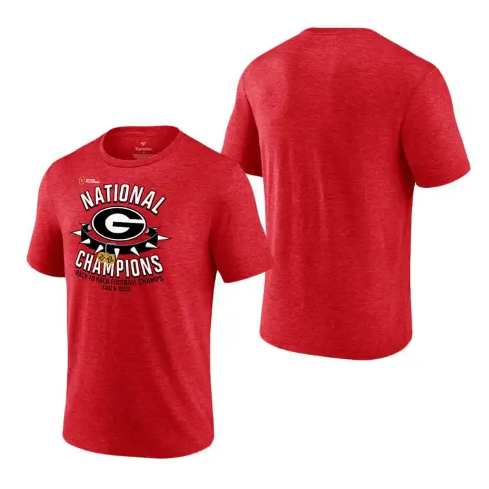 Georgia Bulldogs Men's Fanatics Branded Playoff National Champions town Cornerback Tri-Blend College Back-To-Back Home Heather Red Football T-Shirt 2413QJYE7