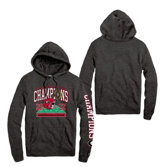 Georgia Bulldogs Men's League Collegiate Wear 2022 National Champions Heather Charcoal College Playoff Two-Hit Tri-Blend Pullover Football Hoodie 2413YRDH8