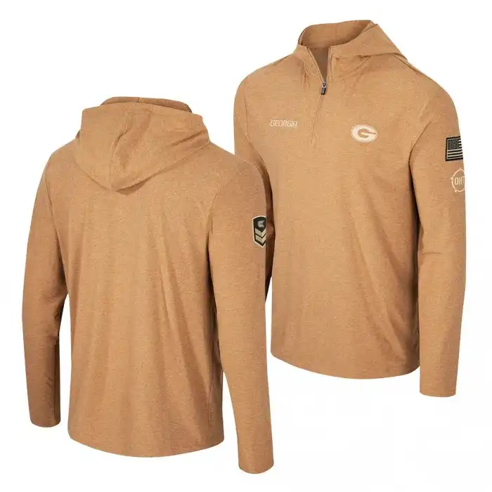 Georgia Bulldogs Men's OHT Military Appreciation Cloud Quarter-Zip Pullover Khaki College Football Hoodie 2413ALNX4