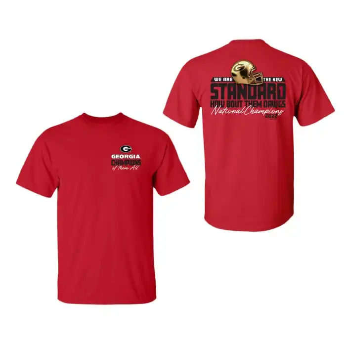 Georgia Bulldogs Men's Playoff Gold Standard College 2022 National Champions Red Football T-Shirt 2413HLHE8