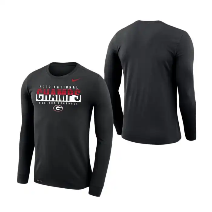 Georgia Bulldogs Men's Playoff Legend Performance Black College 2022 National Champions Long Sleeve Football T-Shirt 2413CBUT8