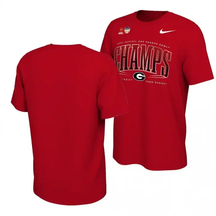 Georgia Bulldogs Men's Red Champions College 2021 Orange Bowl Locker Room Football T-Shirt 2413ONFV0