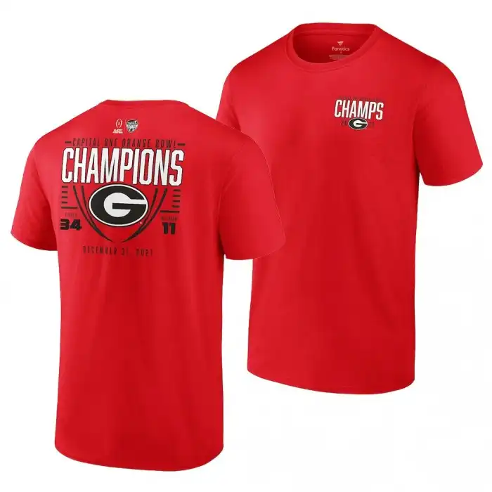 Georgia Bulldogs Men's Red Champions Score College 2021 Orange Bowl CFP Football T-Shirt 2413EYHK1