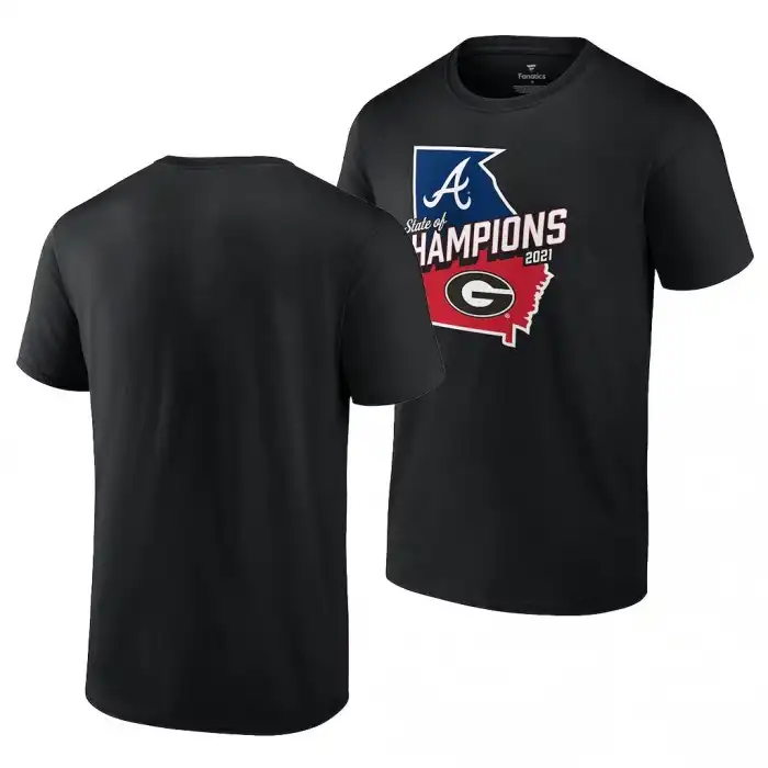 Georgia Bulldogs Men's x Atlanta Braves College Black 2021 State of Champions Football T-Shirt 2413DNWN8