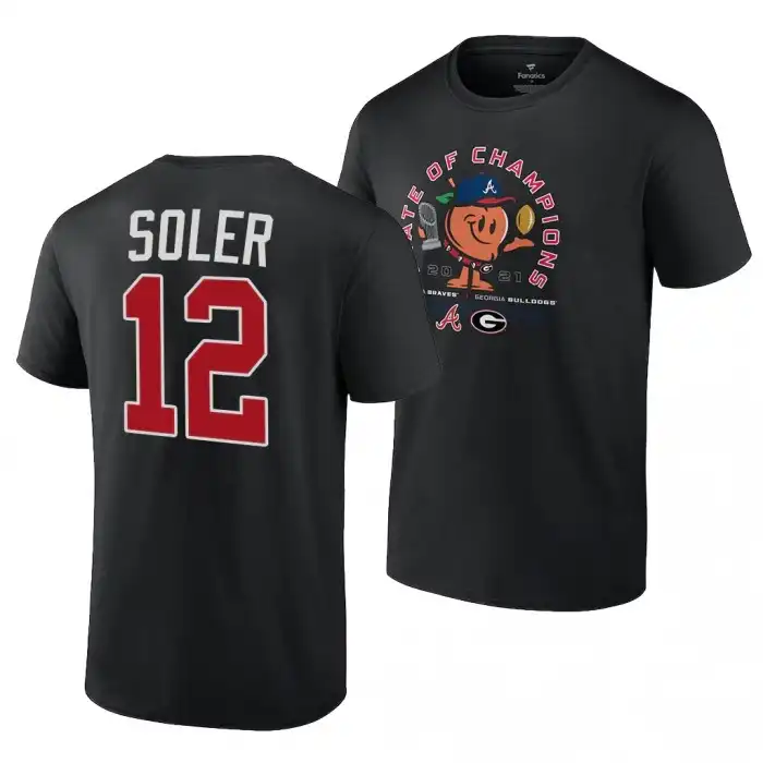 Georgia Bulldogs Men's x Atlanta Braves College Jorge Soler 2021 State of Champions 12 Black Peach Football T-Shirt 2413REIF5