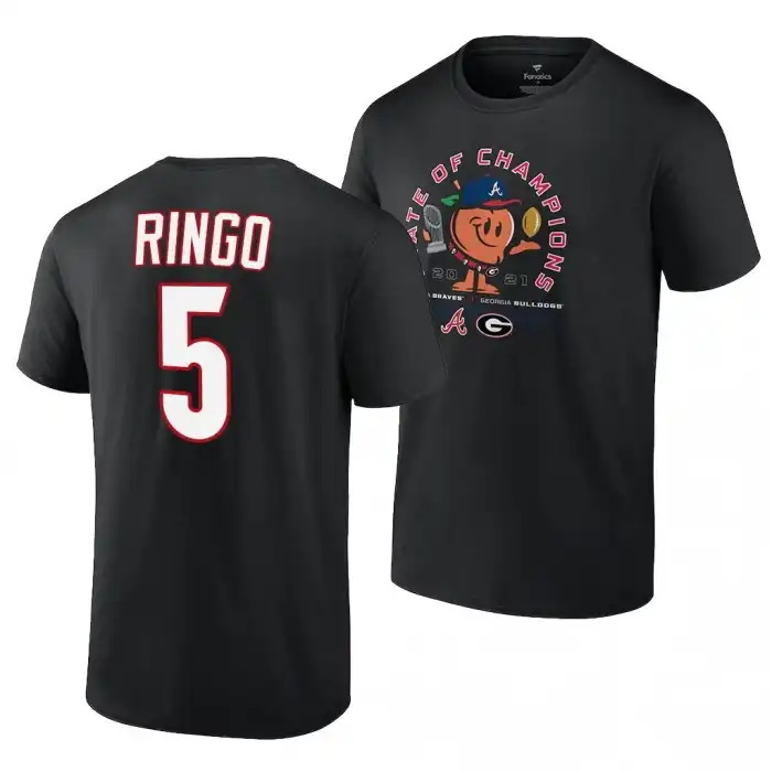 Georgia Bulldogs Men's x Atlanta Braves College Kelee Ringo 2021 State of Champions 5 Black Peach Football T-Shirt 2413CIKV4