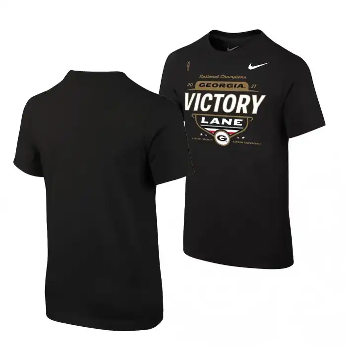 Georgia Bulldogs Youth 2021 National Champions College CFP Black ocker Room Victory Lane Football T-Shirt 2413GRAC8