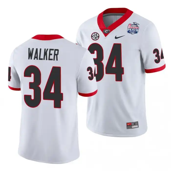 Herchel Walker Georgia Bulldogs Men's #34 2021 Peach Bowl College White Football Jersey 2413PZWI3