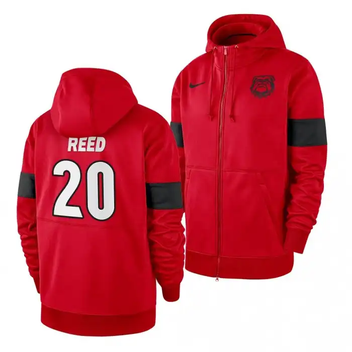 J.R. Reed Georgia Bulldogs Men's #20 Red Full-Zip College Sideline Performance Football Hoodie 2413BWQA3