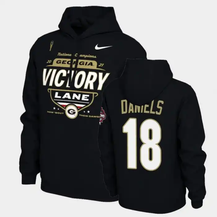 JT Daniels Georgia Bulldogs Men's #18 2021 National Champions College Black Football Hoodie 2413TXVA6