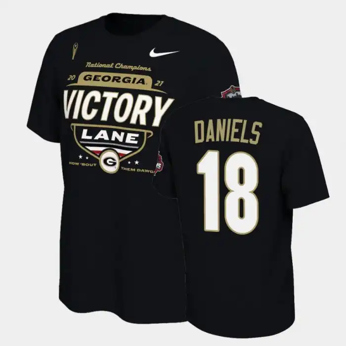 JT Daniels Georgia Bulldogs Men's #18 2021 National Champions College Black Football T-Shirt 2413OCAL3