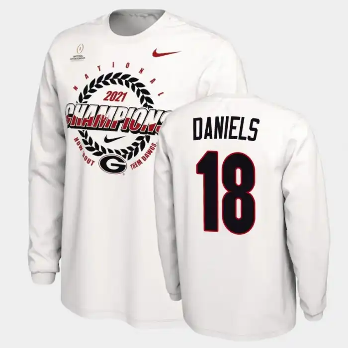 JT Daniels Georgia Bulldogs Men's #18 2021 National Champions College White Football T-Shirt 2413XZIF0