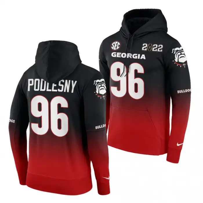 Jack Podlesny Georgia Bulldogs Men's #96 Playoff Black College 2021 National Champions Red Football Hoodie 2413GAQN8