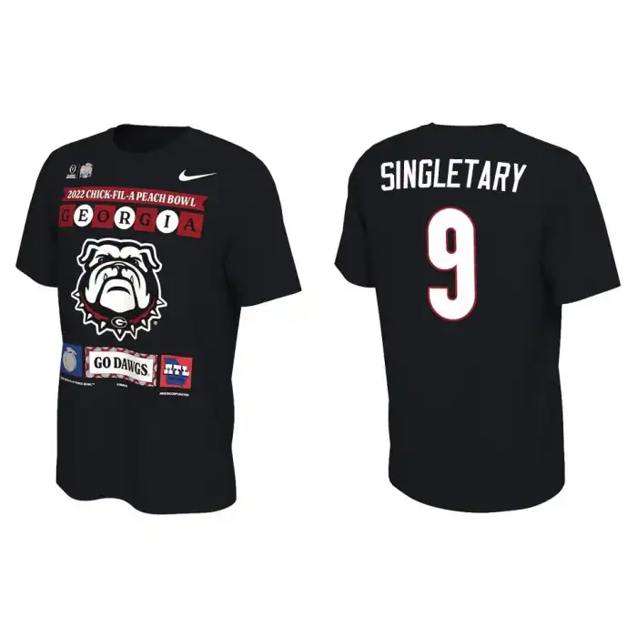 Jaheim Singletary Georgia Bulldogs Men's #9 Black 2022 Peach Bowl College Playoff Illustrated Football T-Shirt 2413EJDZ7