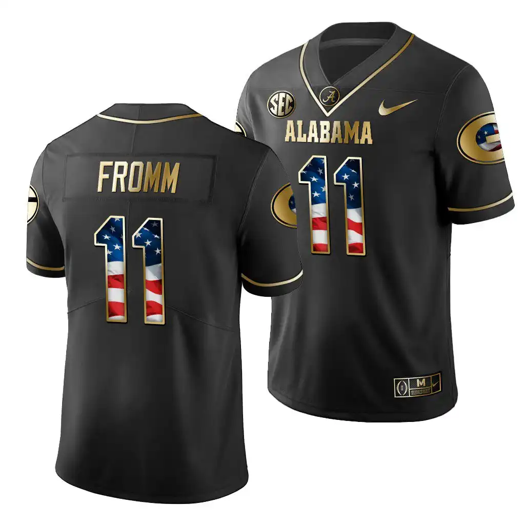 Jake Fromm Georgia Bulldogs Men's #11 2019 Black Golden Edition College Stars And Stripes Limited Football Jersey 2413DSKT1