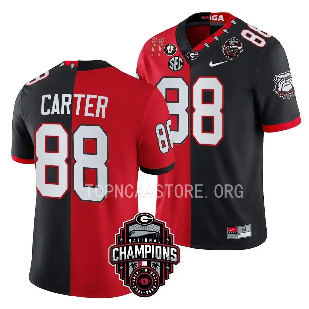 Jalen Carter Georgia Bulldogs Men's #88 Back-To-Back Red College 2X National Champions Black Split Football Jersey 2413PVQB4