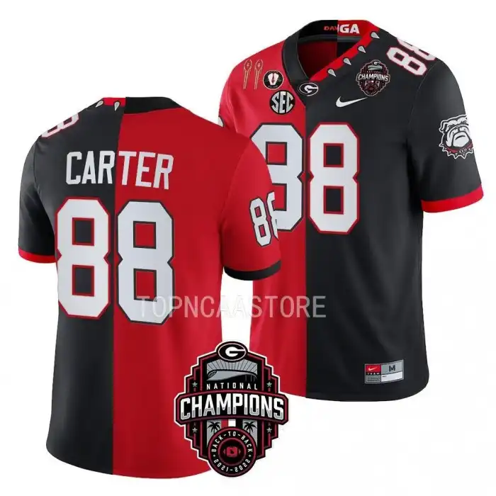 Jalen Carter Georgia Bulldogs Men's #88 Back-To-Back Red College 2X National Champions Black Split Football Jersey 2413WCTC2