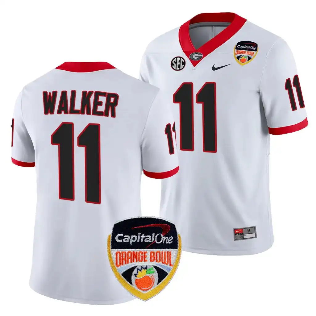 Jalon Walker Georgia Bulldogs Men's #11 2023 Orange Bowl Playoff Shirt College White Football Jersey 2413XYLV8