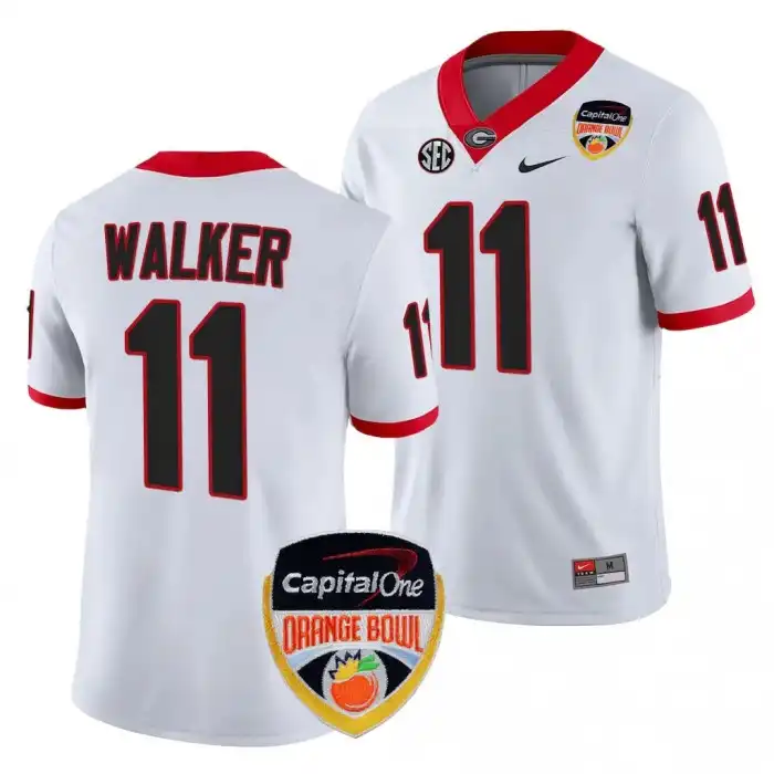 Jalon Walker Georgia Bulldogs Men's #11 2023 Orange Bowl Playoff Shirt College White Football Jersey 2413YNHX7