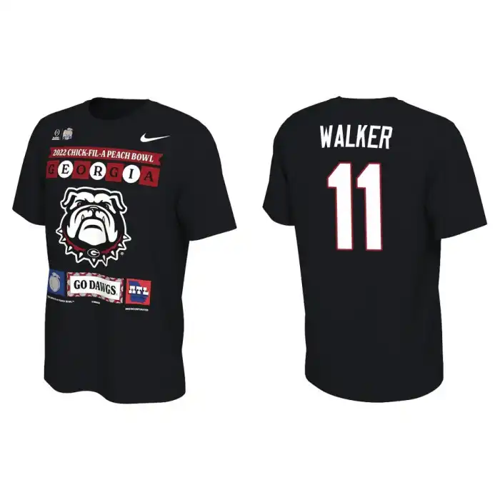 Jalon Walker Georgia Bulldogs Men's #11 Black 2022 Peach Bowl College Playoff Illustrated Football T-Shirt 2413ZUFT3