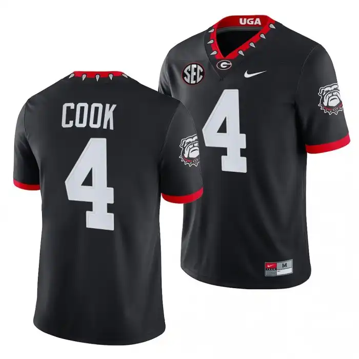 James Cook Georgia Bulldogs Men's #4 2021-22 100th Anniversary Black College Mascot Game Football Jersey 2413TUNU8