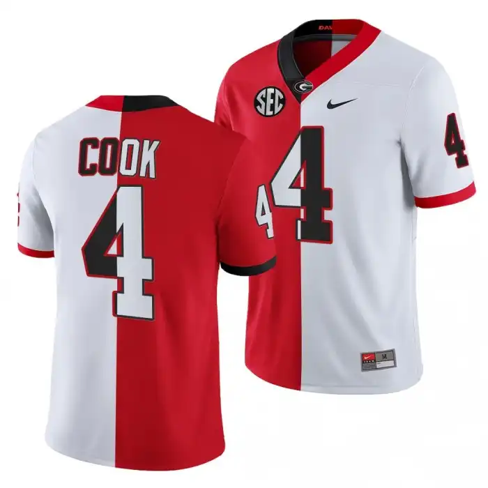 James Cook Georgia Bulldogs Men's #4 2021-22 Red College Split Edition White Football Jersey 2413ZXJE4