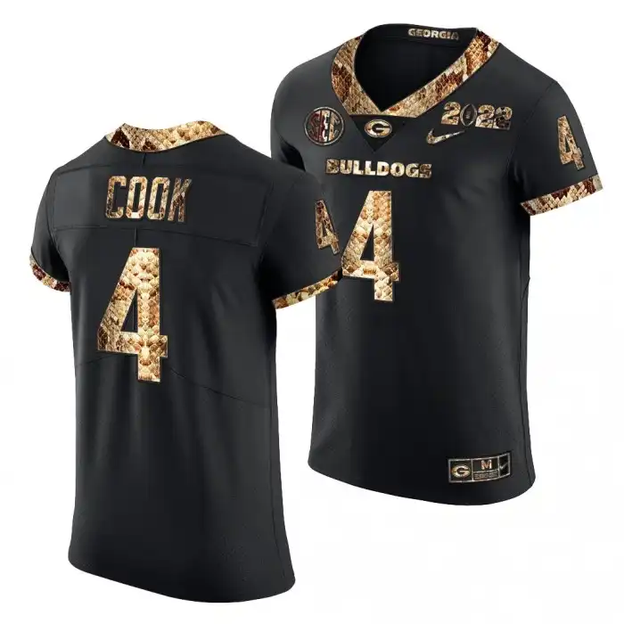 James Cook Georgia Bulldogs Men's #4 2022 Black Python Skin College Playoff Football Jersey 2413GSCR4