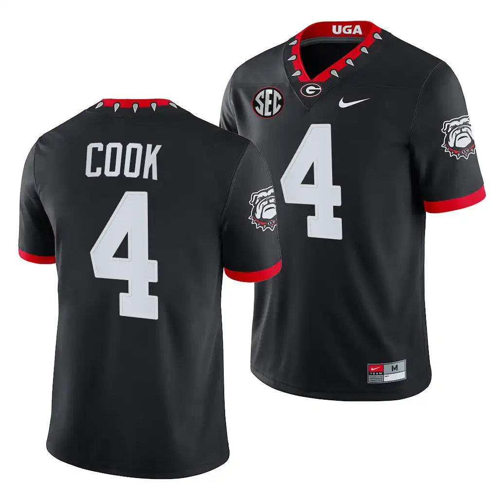 James Cook Georgia Bulldogs Men's #4 Black Mascot Game College 2021-22 100th Anniversary Football Jersey 2413JPWY0