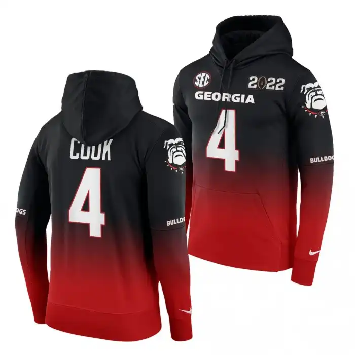 James Cook Georgia Bulldogs Men's #4 Playoff Black College 2021 National Champions Red Football Hoodie 2413CITD6