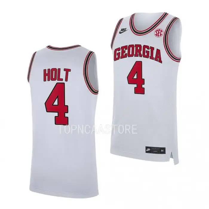 Jusaun Holt Georgia Bulldogs Men's #4 White 2022-23 College Home Replica Basketball Jersey 2413JTJV6