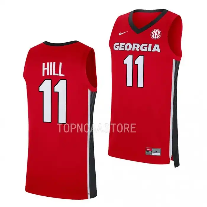 Justin Hill Georgia Bulldogs Men's #11 Red 2022-23 College Replica Away Basketball Jersey 2413IPMJ7