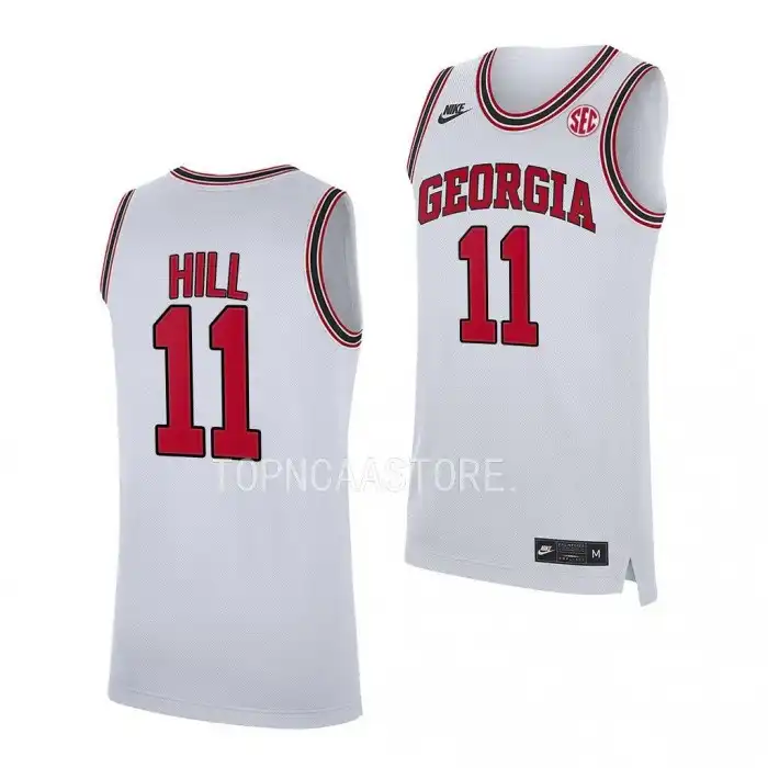 Justin Hill Georgia Bulldogs Men's #11 White 2022-23 College Home Replica Basketball Jersey 2413LHYF2