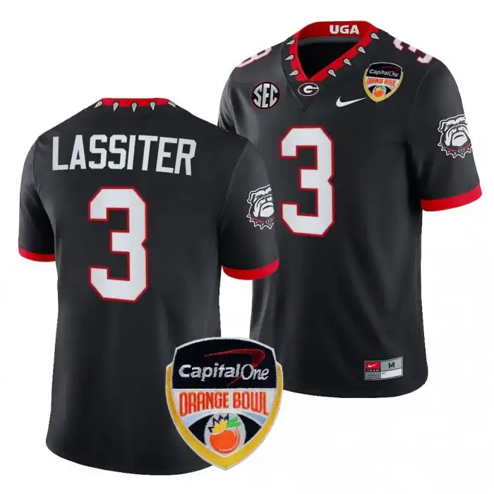 Kamari Lassiter Georgia Bulldogs Men's #3 2023 Orange Bowl Playoff College Black Football Jersey 2413RFDU2