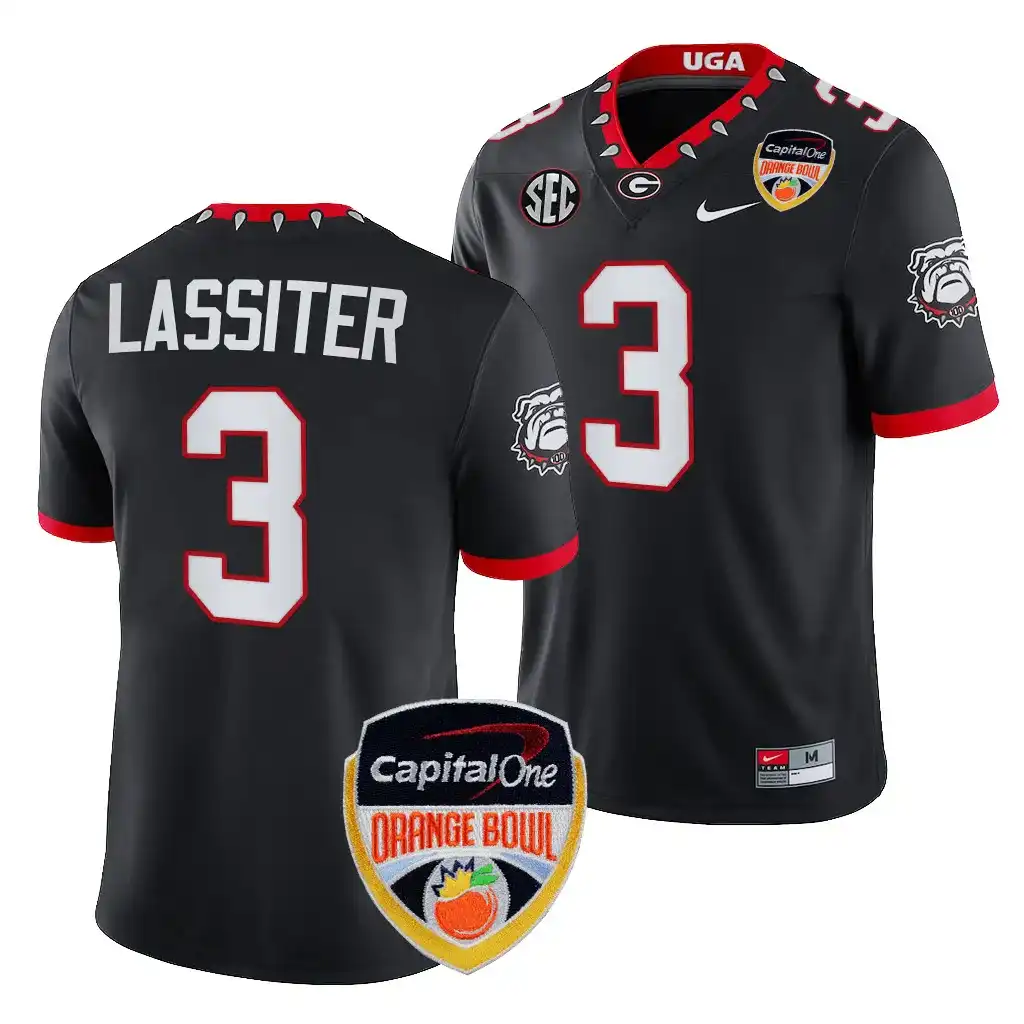 Kamari Lassiter Georgia Bulldogs Men's #3 2023 Orange Bowl Playoff College Black Football Jersey 2413YMPU7