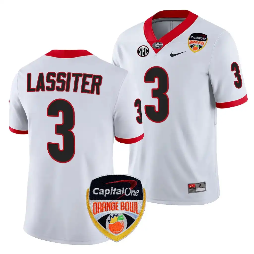 Kamari Lassiter Georgia Bulldogs Men's #3 2023 Orange Bowl Playoff Shirt College White Football Jersey 2413ENZQ0