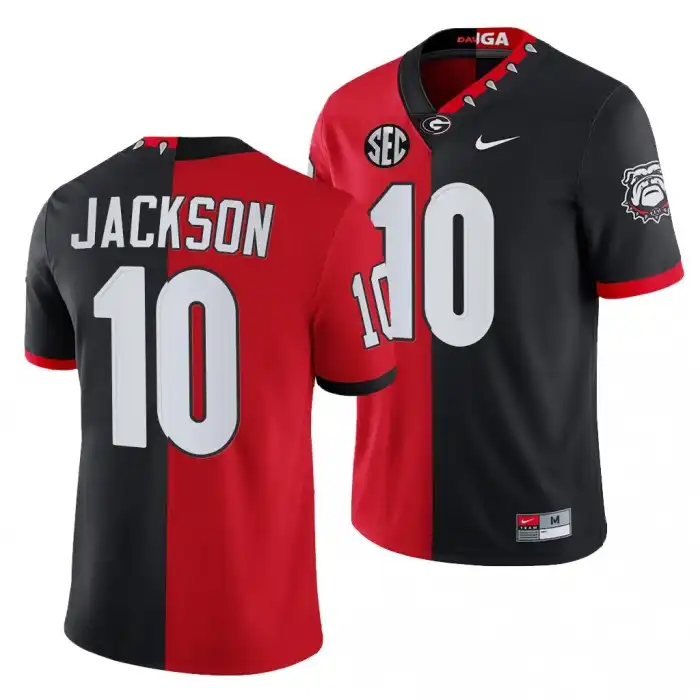 Kearis Jackson Georgia Bulldogs Men's #10 2021-22 0th Anniversary Black College Split Edition Mascot Red Football Jersey 2413JHSM4