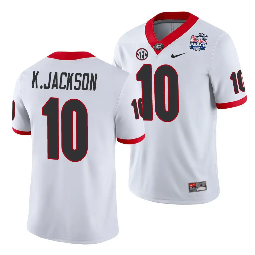 Kearis Jackson Georgia Bulldogs Men's #10 2021 Peach Bowl College White Football Jersey 2413QHNJ7