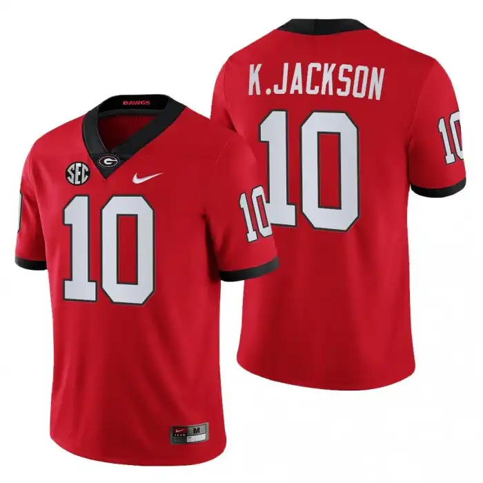 Kearis Jackson Georgia Bulldogs Men's #10 Block Number Font 2022 Chick-fil-A College Red Football Jersey 2413PEFO8