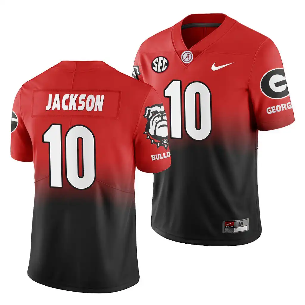 Kearis Jackson Georgia Bulldogs Men's #10 Gradient Red College 2019 Color Crash Black Football Jersey 2413EFFF8