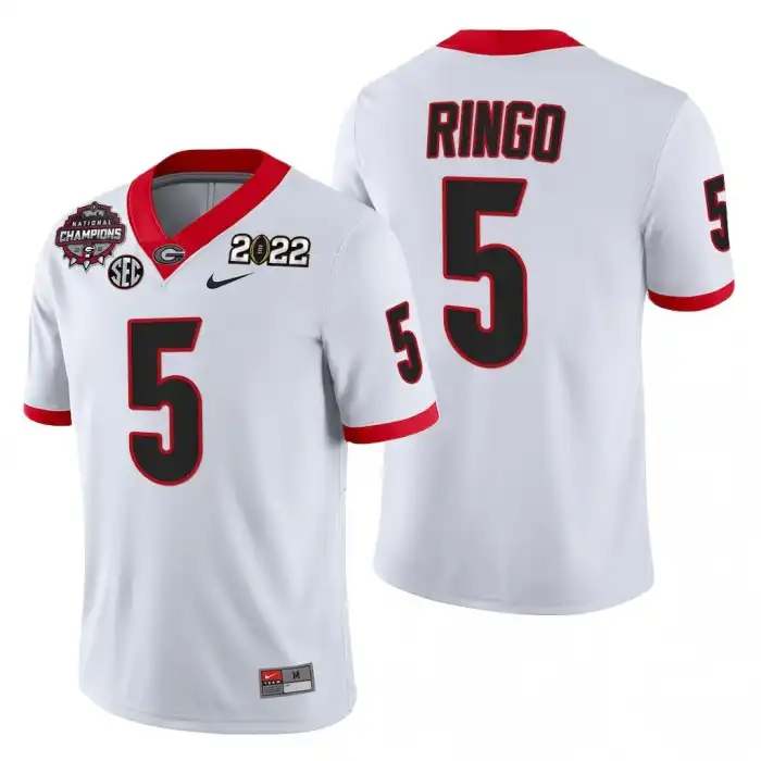 Kelee Ringo Georgia Bulldogs Men's #5 2021-22 National Champions College CFP White Football Jersey 2413CROL3