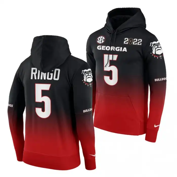 Kelee Ringo Georgia Bulldogs Men's #5 2021 Black Red College National Champions Color Crash Football Hoodie 2413UMPG0