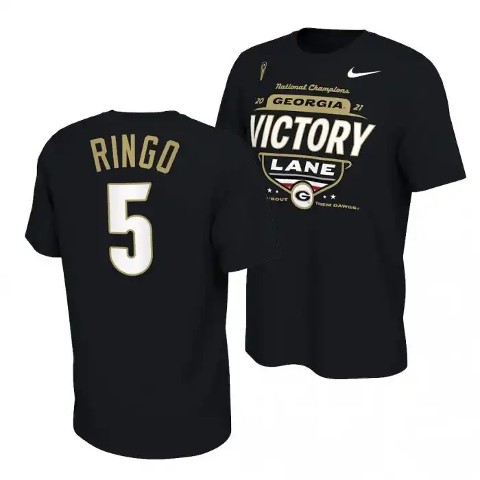 Kelee Ringo Georgia Bulldogs Men's #5 2021 National Champions Black College CFP Locker Room Football T-Shirt 2413GBZU1