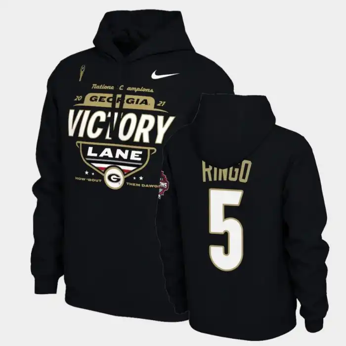 Kelee Ringo Georgia Bulldogs Men's #5 2021 National Champions College Black Football Hoodie 2413WJQP6