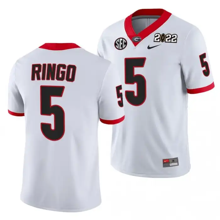 Kelee Ringo Georgia Bulldogs Men's #5 2021 National Champions College CFP White Football Jersey 2413GCKN4