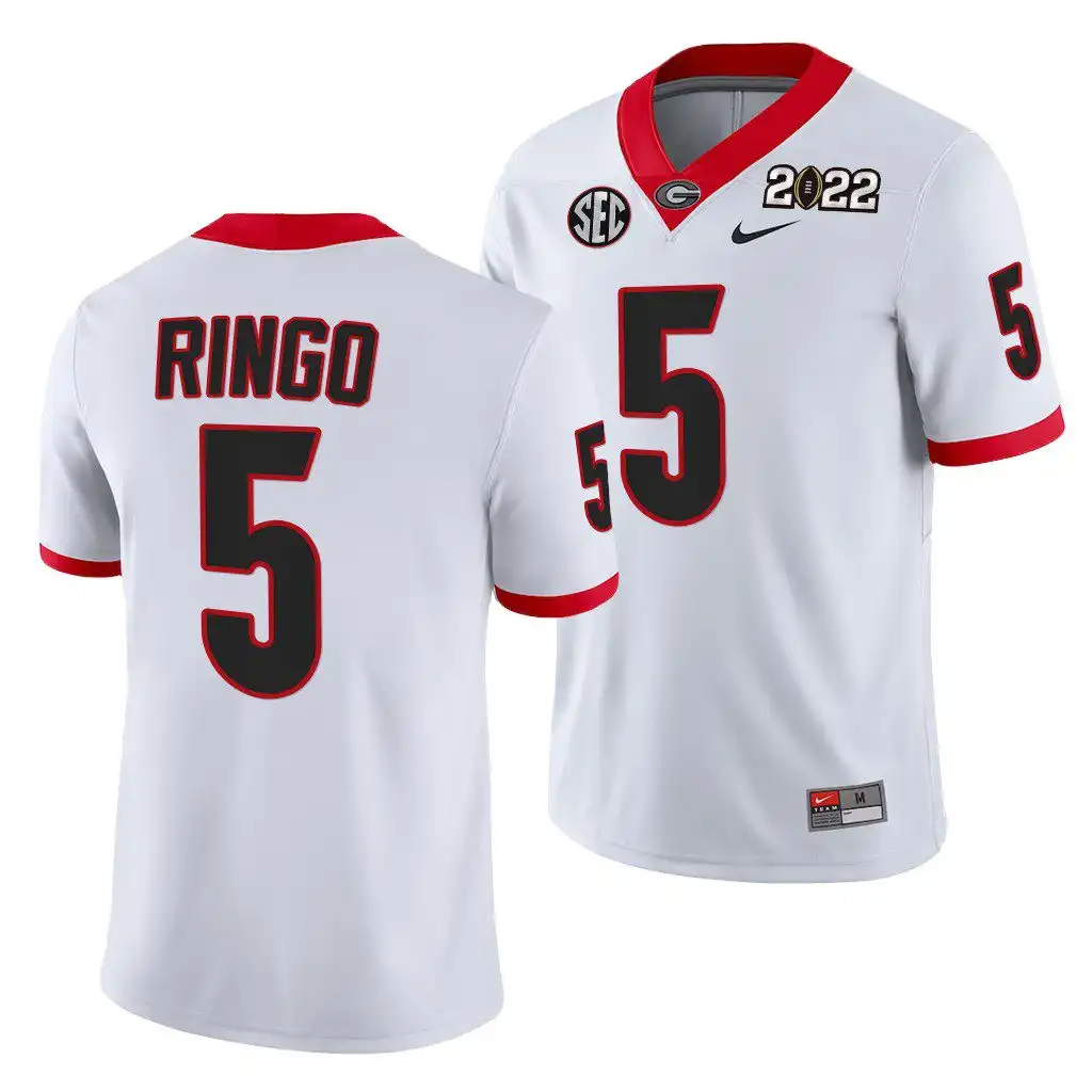 Kelee Ringo Georgia Bulldogs Men's #5 2021 National Champions College CFP White Football Jersey 2413SBQS0