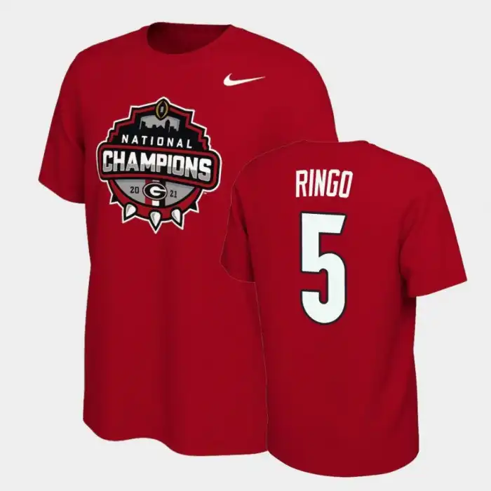 Kelee Ringo Georgia Bulldogs Men's #5 2021 National Champions College Red Football T-Shirt 2413WTPM1