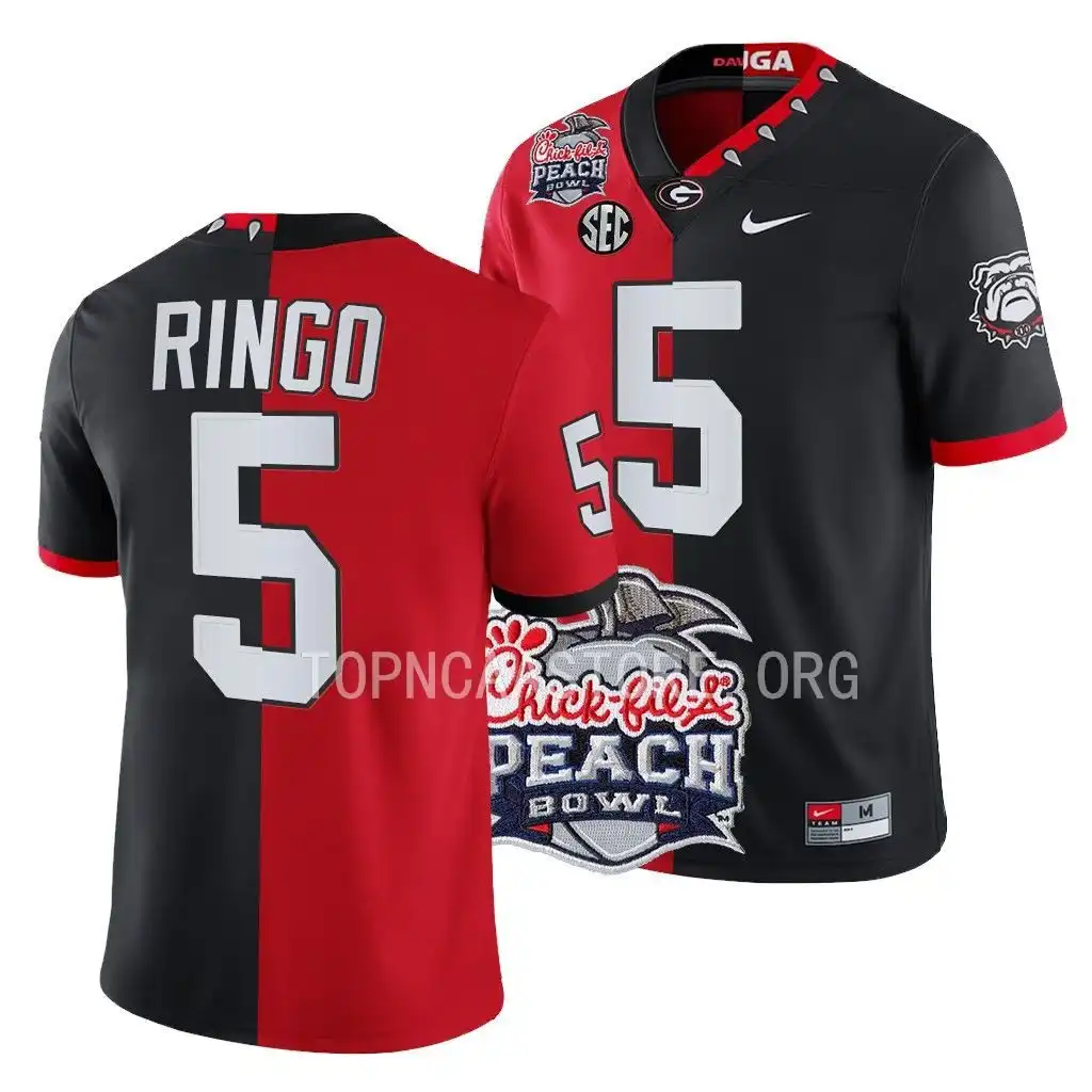 Kelee Ringo Georgia Bulldogs Men's #5 2022 Peach Bowl Red College Split Black Football Jersey 2413XCEC0