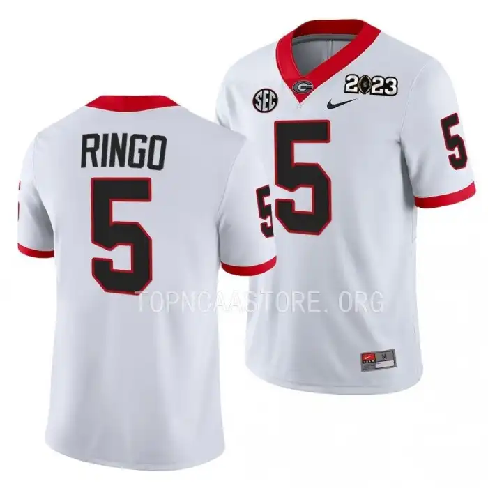 Kelee Ringo Georgia Bulldogs Men's #5 2023 National Championship Playoff College White Football Jersey 2413KIVM2